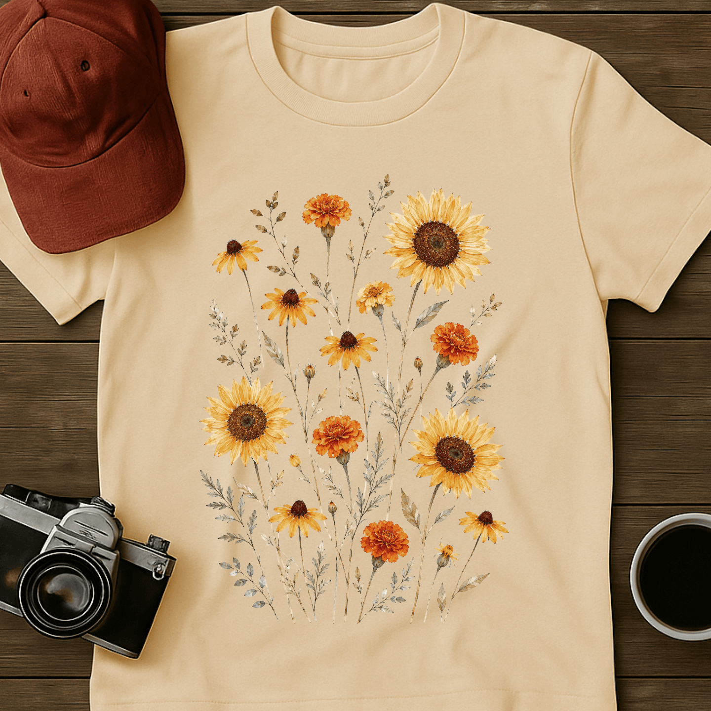 Pressed Sunflowers and Marigolds T-Shirt