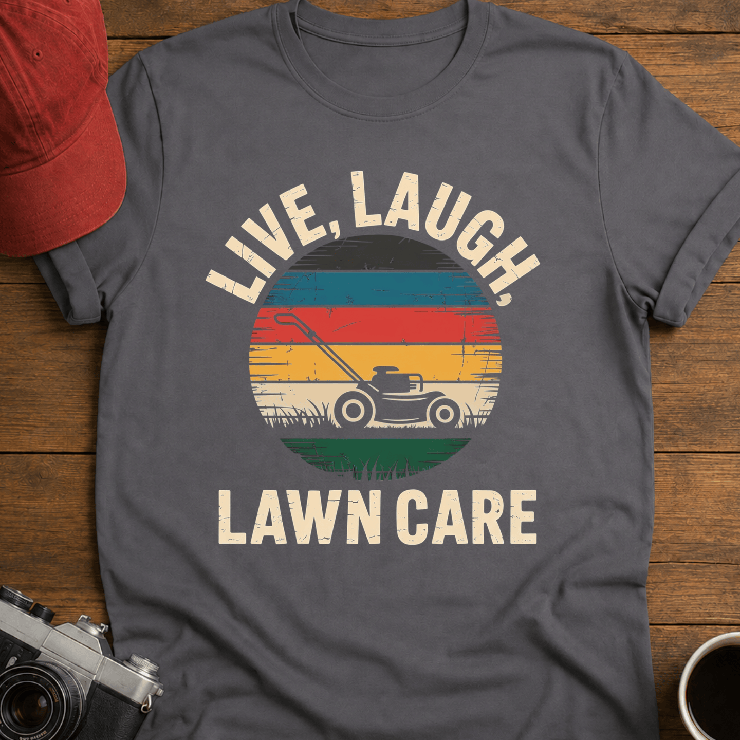 Live, Laugh, Lawn Care Circle T-Shirt