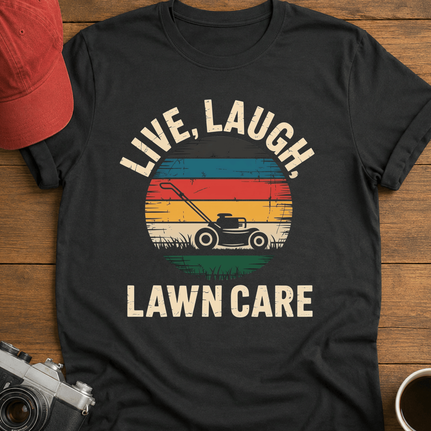 Live, Laugh, Lawn Care Circle T-Shirt