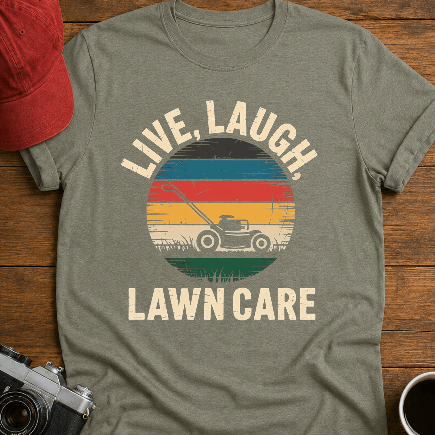 Live, Laugh, Lawn Care Circle T-Shirt